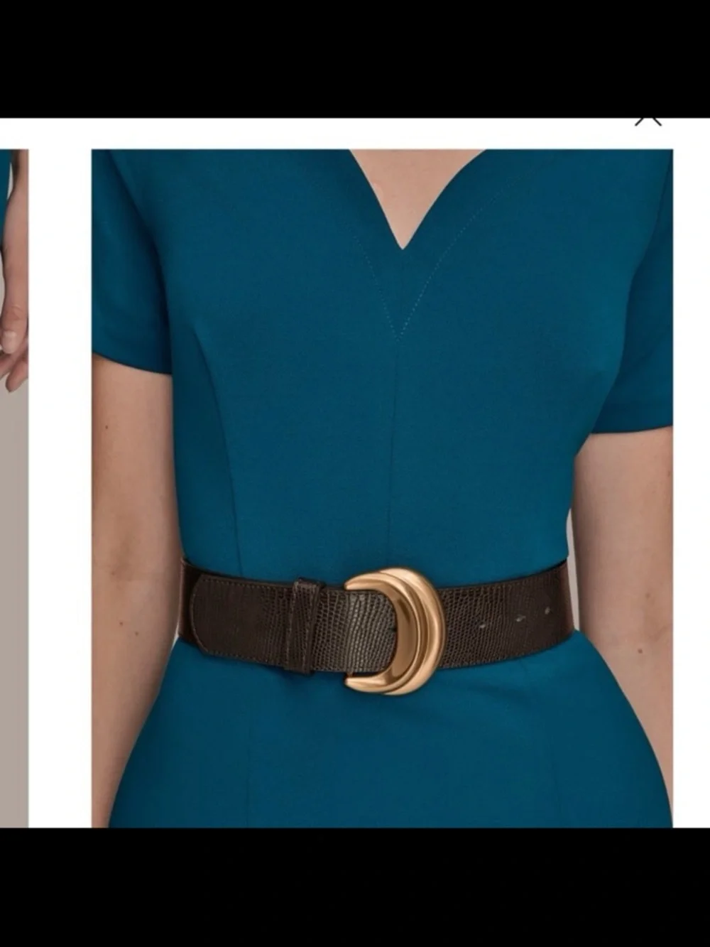Donna Karan Teal V-Neck Midi Sheath Dress with Front Slits